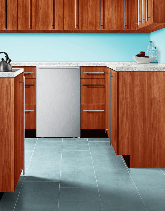 20" Wide Built-in Refrigerator-freezer With A Stainless Steel Door, Horizontal Handle and Black Cabinet