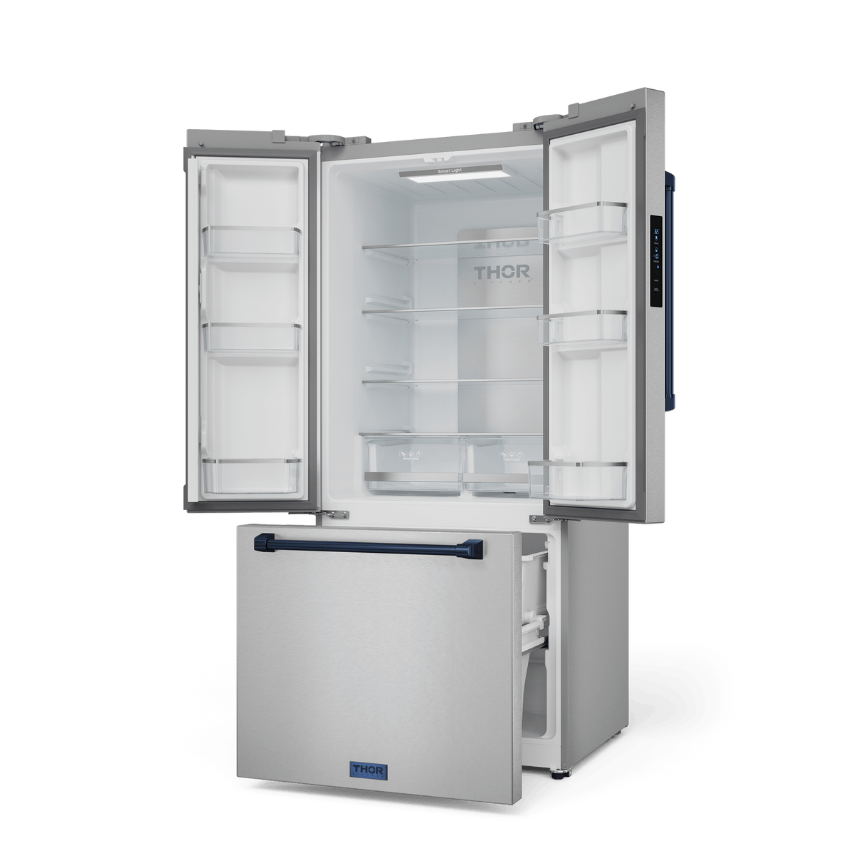30 Inch 17.5 Cu Ft French Door Counter Depth Refrigerator With Ice Maker In Stainless Steel/navy Blue  Gordon Ramsay Series