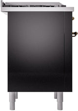 Nostalgie II 36 Inch Dual Fuel Natural Gas Freestanding Range in Glossy Black with Bronze Trim