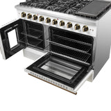 Forno Galiano 48-Inch Freestanding French Door Gas Range, White & Antique Brass
