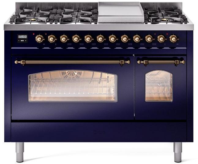Nostalgie II 48 Inch Dual Fuel Liquid Propane Freestanding Range in Blue with Bronze Trim
