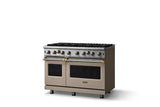 48"W. Open Burner Gas Range (Finish: Nantucket, Trim: Brushed Brass, Fuel: Natural Gas)