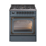 ILVE UN30NMPBGBLP Nostalgie II Noblesse 30 inch Dual Fuel Range (Liquid Propane, Triple Glass Door, Blue Grey, Burnished)