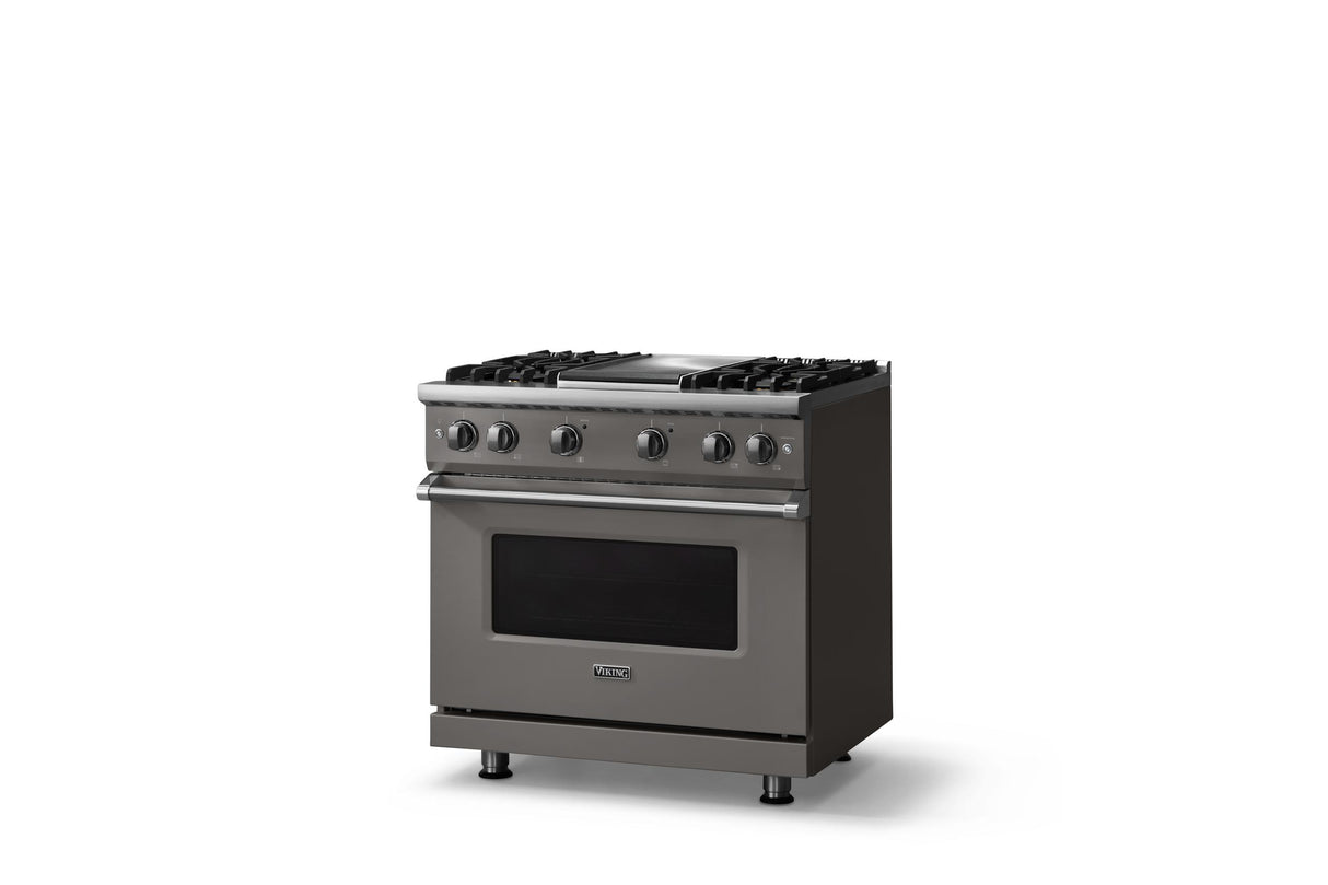 36"W. Sealed Burner Gas Range (Burner: 4g, Finish: Damascus Gray, Trim: Polished Chrome, Fuel: Natural Gas)