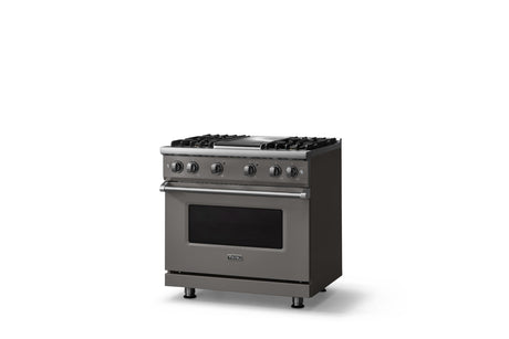 36"W. Sealed Burner Gas Range (Burner: 4g, Finish: Damascus Gray, Trim: Polished Chrome, Fuel: Natural Gas)