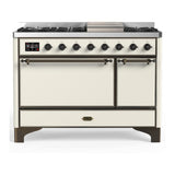 ILVE UM48FQNR3AWBLP Majestic III 48 inch Dual Fuel Range with 8 Burners and Griddle, Dual Function Burner up to 25,000 BTU (Liquid Propane, Solid Door, Antique White, Burnished)