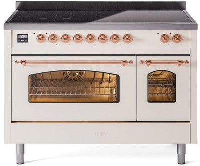 Nostalgie II 48 Inch Electric Freestanding Range in Antique White with Copper Trim