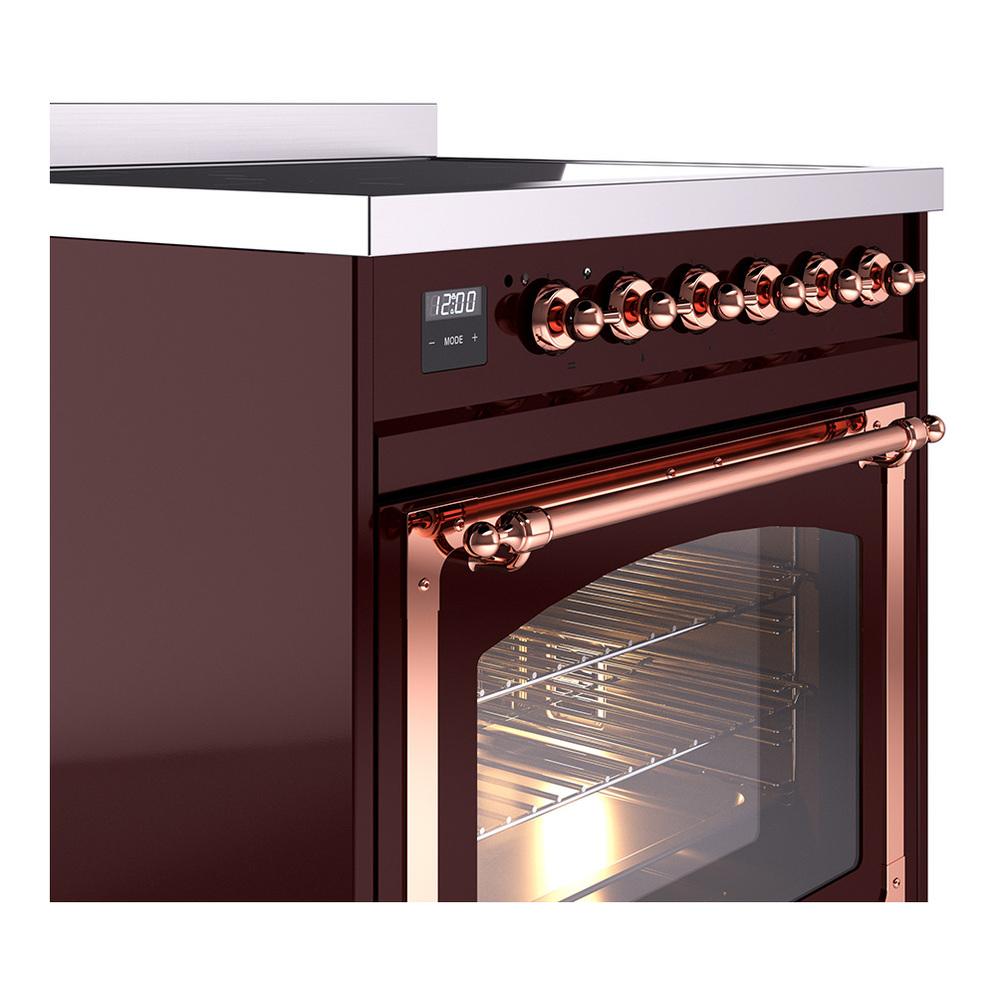 ILVE UNI304NMPBUP Nostalgie II Noblesse 30 inch Induction Range (Triple Glass Door, Burgundy, Copper)