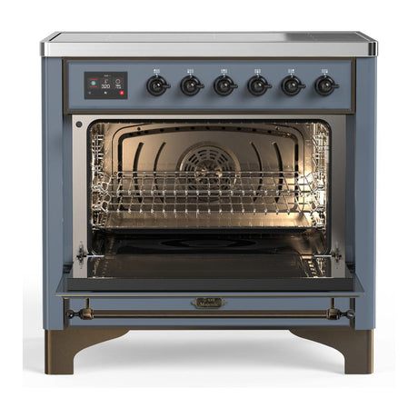 ILVE UMIB36NR3BGB Majestic III 36 inch Induction Range with 6 Elements, 3.5 cu. ft. Total Oven Capacity (Triple Glass Door, Blue Grey, Burnished)