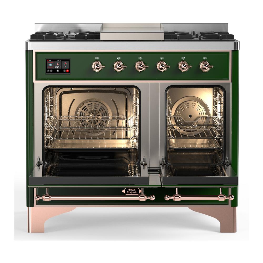 ILVE UMD40FQNR3EGP Majestic III 40 inch Dual Fuel Range with 6 Burners and Griddle, Dual Function Burner up to 25,000 BTU (Natural Gas, Solid Door, Emerald Green, Copper)