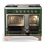 ILVE UMD40FQNR3EGP Majestic III 40 inch Dual Fuel Range with 6 Burners and Griddle, Dual Function Burner up to 25,000 BTU (Natural Gas, Solid Door, Emerald Green, Copper)