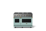 48"W. Open Burner Gas Range (Finish: Splash, Trim: Brushed Brass, Fuel: Propane)