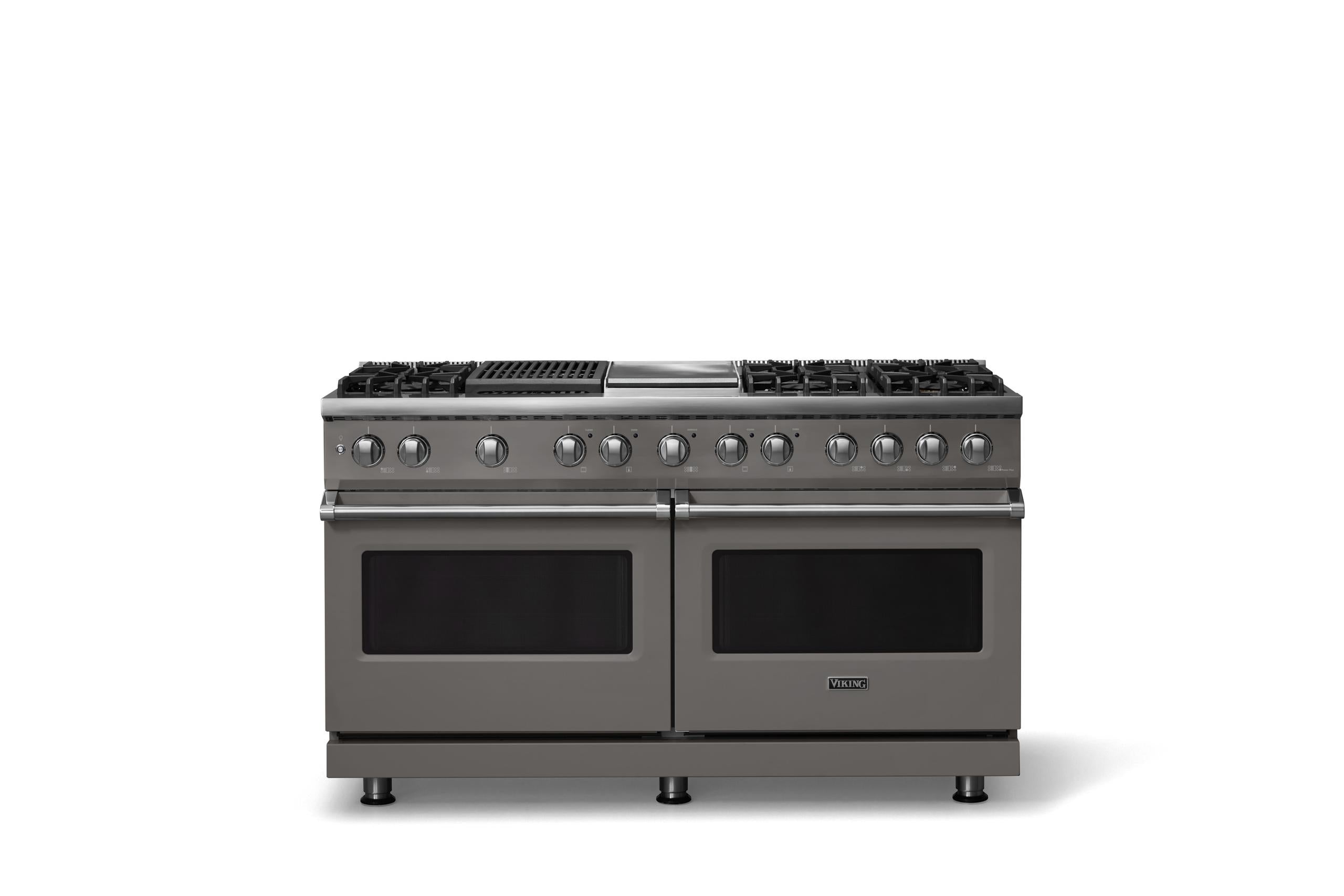 60"W.Dual Fuel Range (Finish: Damascus Gray, Trim: Polished Chrome, Fuel: Natural Gas)