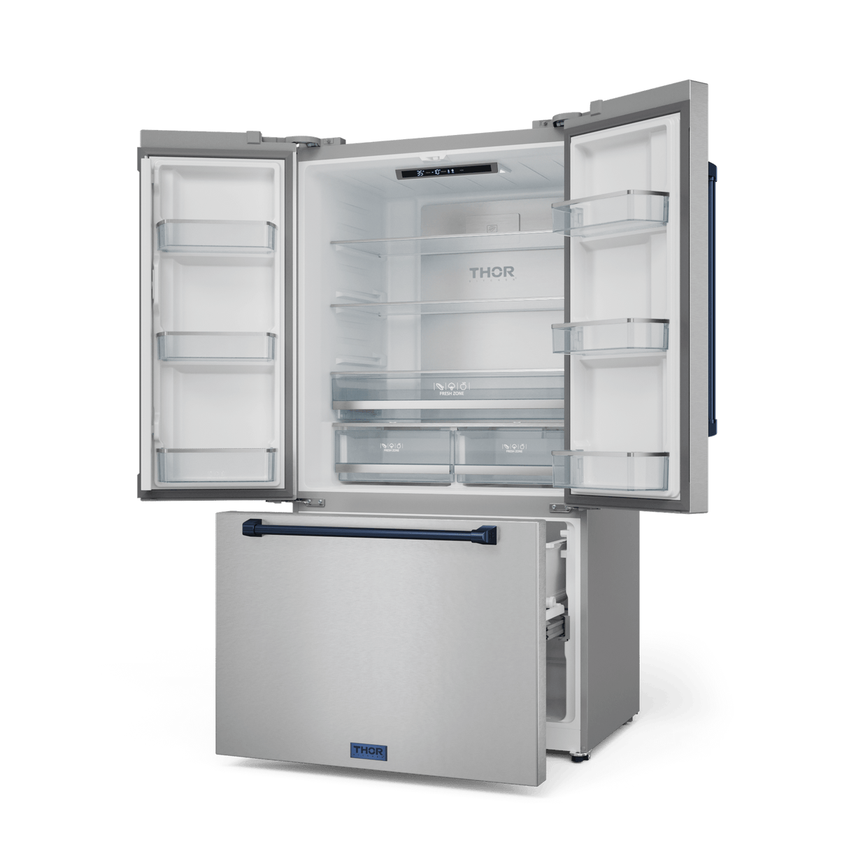 36 Inch 20.3 Cu Ft French Door Counter Depth Refrigerator With Ice Maker In Stainless Steel/navy Blue  Gordon Ramsay Series