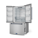 36 Inch 20.3 Cu Ft French Door Counter Depth Refrigerator With Ice Maker In Stainless Steel/navy Blue  Gordon Ramsay Series