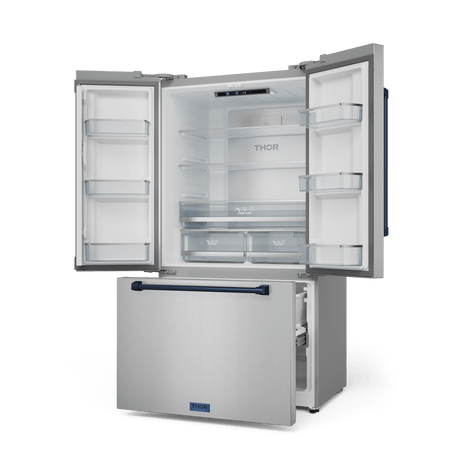 36 Inch 20.3 Cu Ft French Door Counter Depth Refrigerator With Ice Maker In Stainless Steel/navy Blue  Gordon Ramsay Series