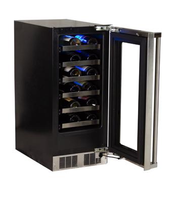 15" High Efficiency Single Zone Wine Cellar - Stainless Frame, Glass Door With Lock - Integrated Left Hinge