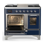 ILVE UMD40FNR3MBC Majestic III 40 inch Dual Fuel Range with 6 Burners and Griddle, Dual Function Burner up to 25,000 BTU (Natural Gas, Triple Glass Door, Midnight Blue, Chrome)