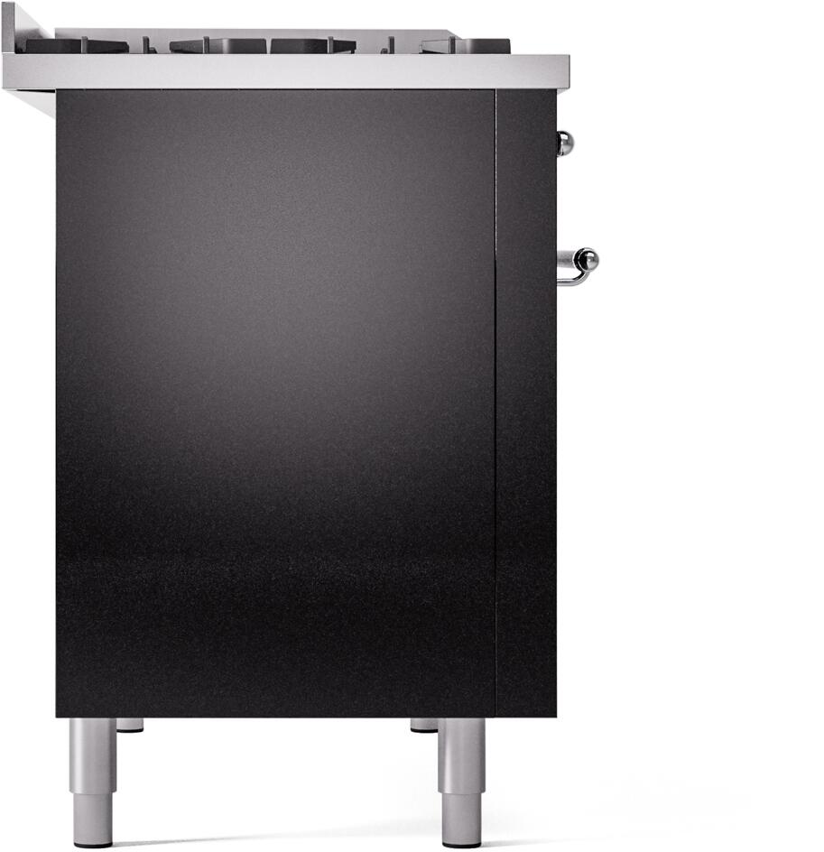 Nostalgie II 48 Inch Dual Fuel Natural Gas Freestanding Range in Glossy Black with Chrome Trim