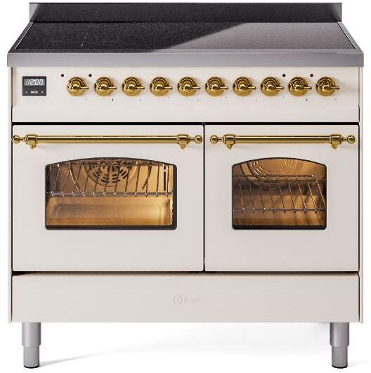 Nostalgie II 40 Inch Electric Freestanding Range in Antique White with Brass Trim