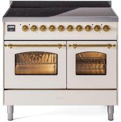 Nostalgie II 40 Inch Electric Freestanding Range in Antique White with Brass Trim