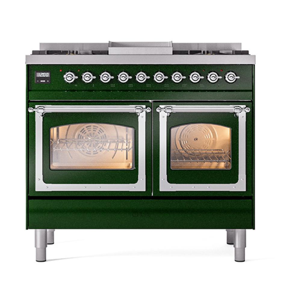 ILVE UND40FNMPEGCLP Nostalgie II Noblesse 40 inch Dual Fuel Range (Liquid Propane, Triple Glass Door, Emerald Green, Chrome)