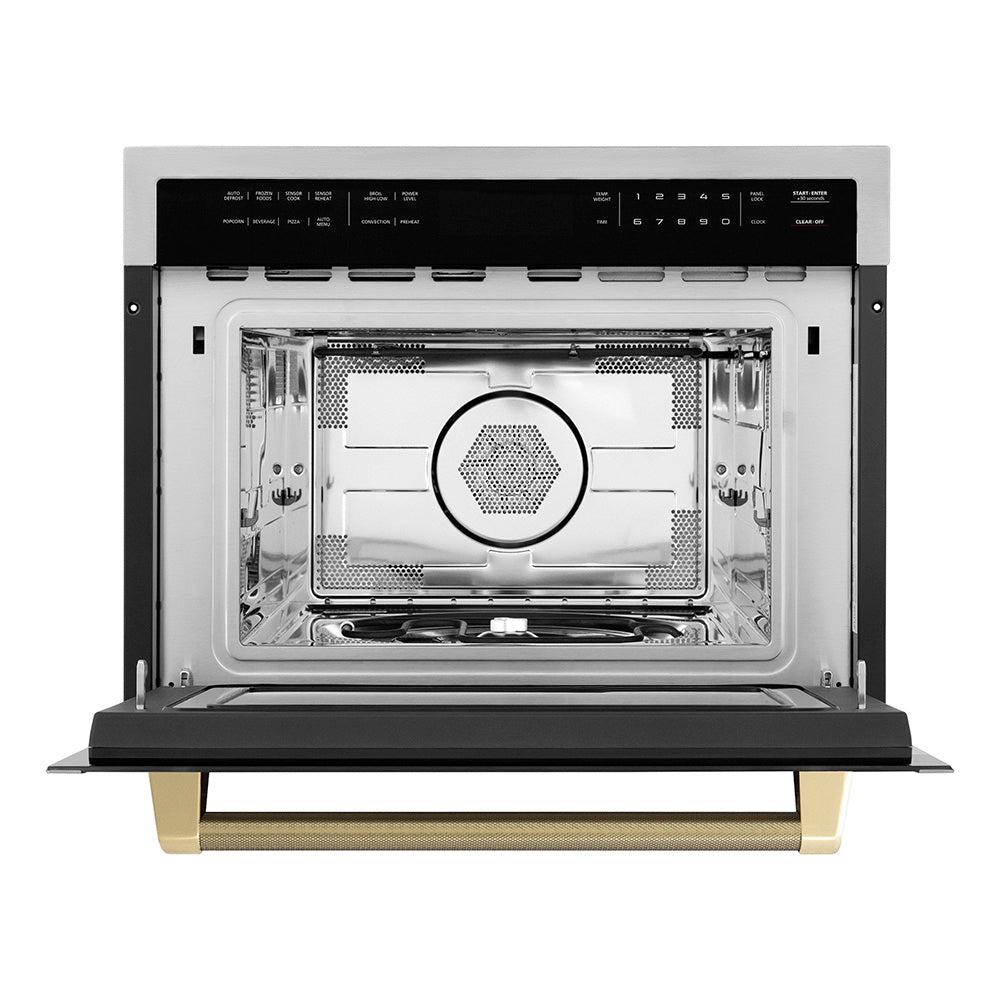 ZLINE Autograph Edition 24 in. 1.6 cu ft. Built-in Convection Microwave Oven in Stainless Steel and Champagne Bronze Helix Handle (MWOZ-24-KCB)