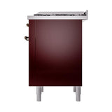 ILVE UN36FQNMPBUB Nostalgie II Noblesse 36 inch Dual Fuel Range (Natural Gas, Solid Door, Burgundy, Burnished)