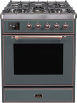 Majestic II 30 Inch Dual Fuel Liquid Propane Freestanding Range in Blue Grey with Bronze Trim