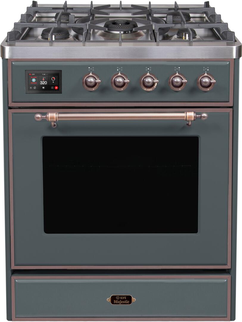 Majestic II 30 Inch Dual Fuel Liquid Propane Freestanding Range in Blue Grey with Bronze Trim