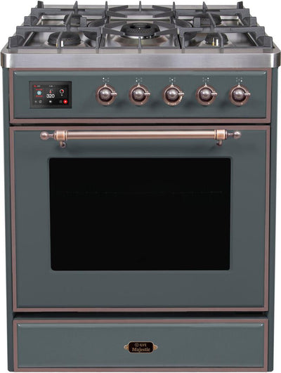Majestic II 30 Inch Dual Fuel Liquid Propane Freestanding Range in Blue Grey with Bronze Trim