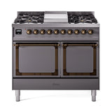ILVE UND40FQNMPMGBLP Nostalgie II Noblesse 40 inch Dual Fuel Range (Liquid Propane, Solid Door, Graphite Matte, Burnished)