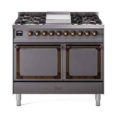 ILVE UND40FQNMPMGBLP Nostalgie II Noblesse 40 inch Dual Fuel Range (Liquid Propane, Solid Door, Graphite Matte, Burnished)