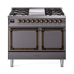 ILVE UND40FQNMPMGBLP Nostalgie II Noblesse 40 inch Dual Fuel Range (Liquid Propane, Solid Door, Graphite Matte, Burnished)