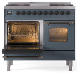 Nostalgie II 40 Inch Dual Fuel Natural Gas Freestanding Range in Blue Grey with Bronze Trim