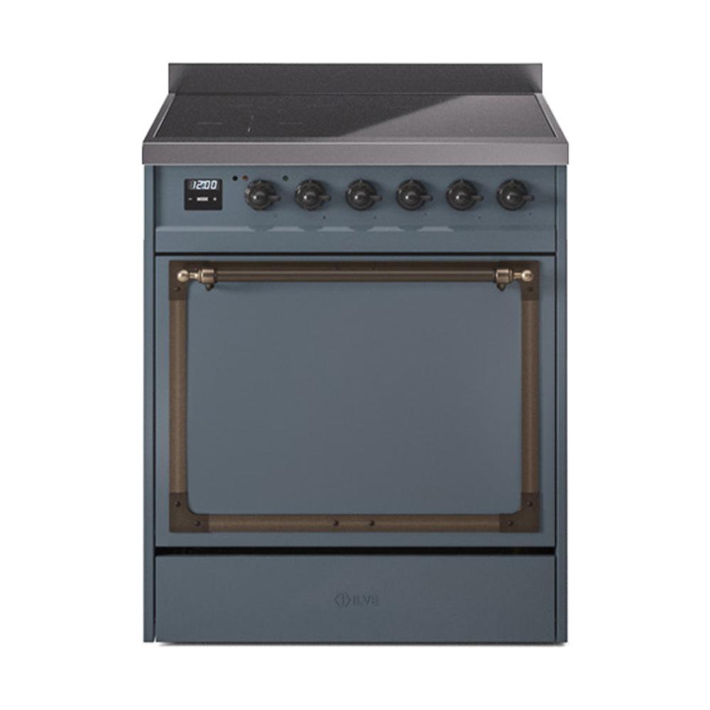 ILVE UNI304QNMPBGB Nostalgie II Noblesse 30 inch Induction Range (Solid Door, Blue Grey, Burnished)