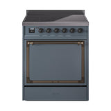 ILVE UNI304QNMPBGB Nostalgie II Noblesse 30 inch Induction Range (Solid Door, Blue Grey, Burnished)