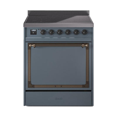 ILVE UNI304QNMPBGB Nostalgie II Noblesse 30 inch Induction Range (Solid Door, Blue Grey, Burnished)