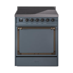 ILVE UNI304QNMPBGB Nostalgie II Noblesse 30 inch Induction Range (Solid Door, Blue Grey, Burnished)