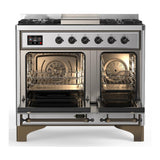 ILVE UMD40FQNR3SSBLP Majestic III 40 inch Dual Fuel Range with 6 Burners and Griddle, Dual Function Burner up to 25,000 BTU (Liquid Propane, Solid Door, Stainless Steel, Burnished)