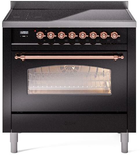 Nostalgie II 36 Inch Electric Freestanding Range in Glossy Black with Copper Trim