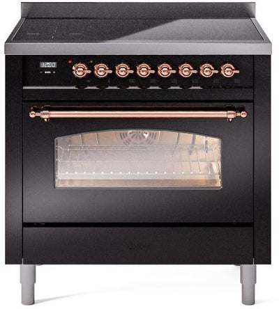 Nostalgie II 36 Inch Electric Freestanding Range in Glossy Black with Copper Trim