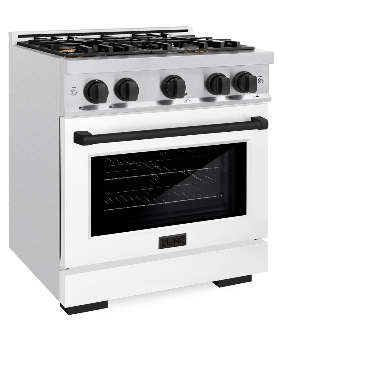ZLINE Autograph Edition 30 in. 4.2 cu. ft. Select Dual Fuel Range with 4 Burner Gas Cooktop and Electric Convection Oven in DuraSnow' Stainless Steel with White Matte Door and Matte Black Accents (HDRSZ-WM-30-MB)