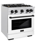 ZLINE Autograph Edition 30 in. 4.2 cu. ft. Select Dual Fuel Range with 4 Burner Gas Cooktop and Electric Convection Oven in DuraSnow' Stainless Steel with White Matte Door and Matte Black Accents (HDRSZ-WM-30-MB)