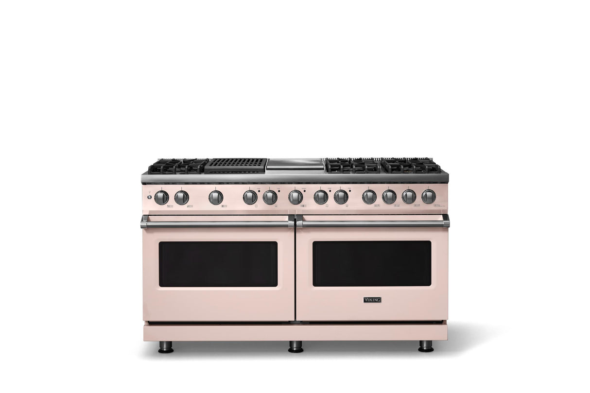 60"W.Dual Fuel Range (Finish: Blush, Trim: Polished Chrome, Fuel: Natural Gas)