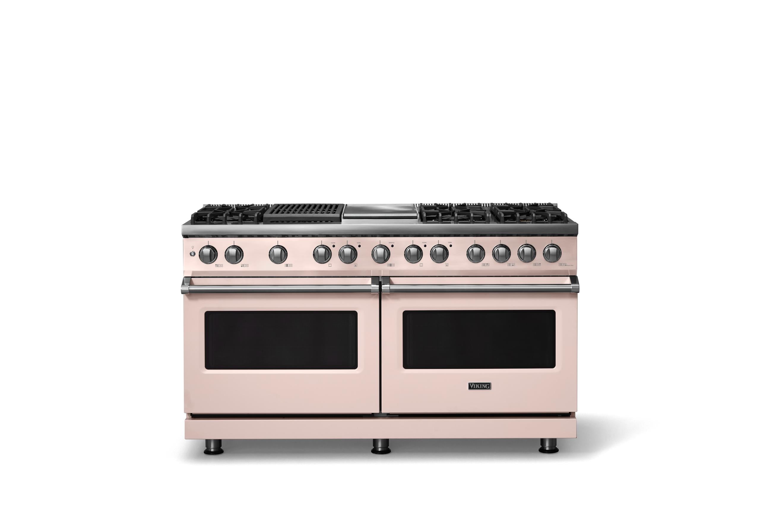 60"W.Dual Fuel Range (Finish: Blush, Trim: Polished Chrome, Fuel: Natural Gas)