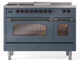 Nostalgie II 48 Inch Dual Fuel Liquid Propane Freestanding Range in Blue Grey with Bronze Trim