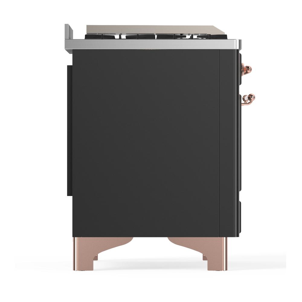 ILVE UM48FSQNR3MGP Majestic III 48 inch Dual Fuel Range with 5 Black Brass Burners, Griddle and French Top, Dual Function Burner up to 25,000 BTU (Natural Gas, Solid Door, Graphite Matte, Copper)