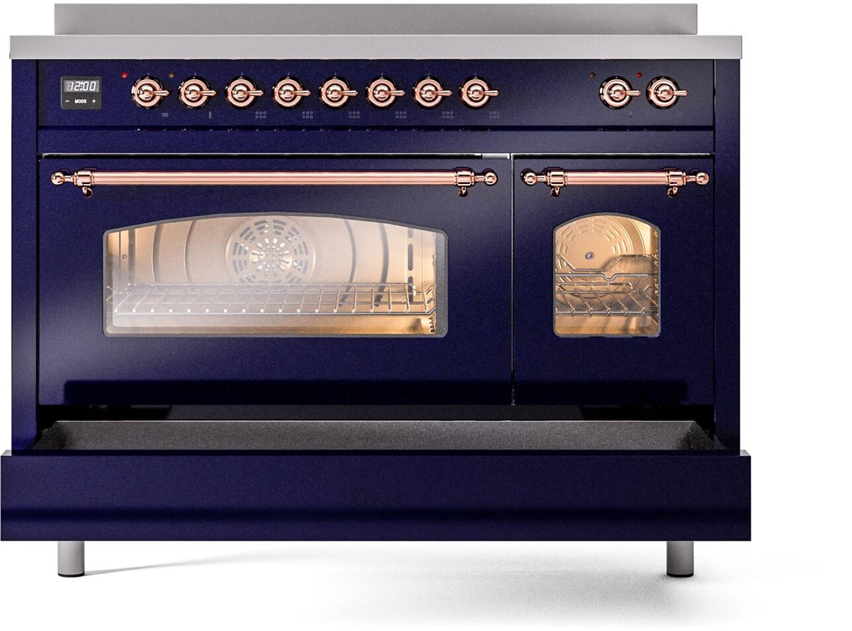 Nostalgie II 48 Inch Electric Freestanding Range in Blue with Copper Trim