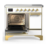 ILVE UMDIB40QNR3WHG Majestic III 40 inch Induction Range with 6 Elements, 3.82 cu. ft. Total Oven Capacity (Solid Door, White, Brass)